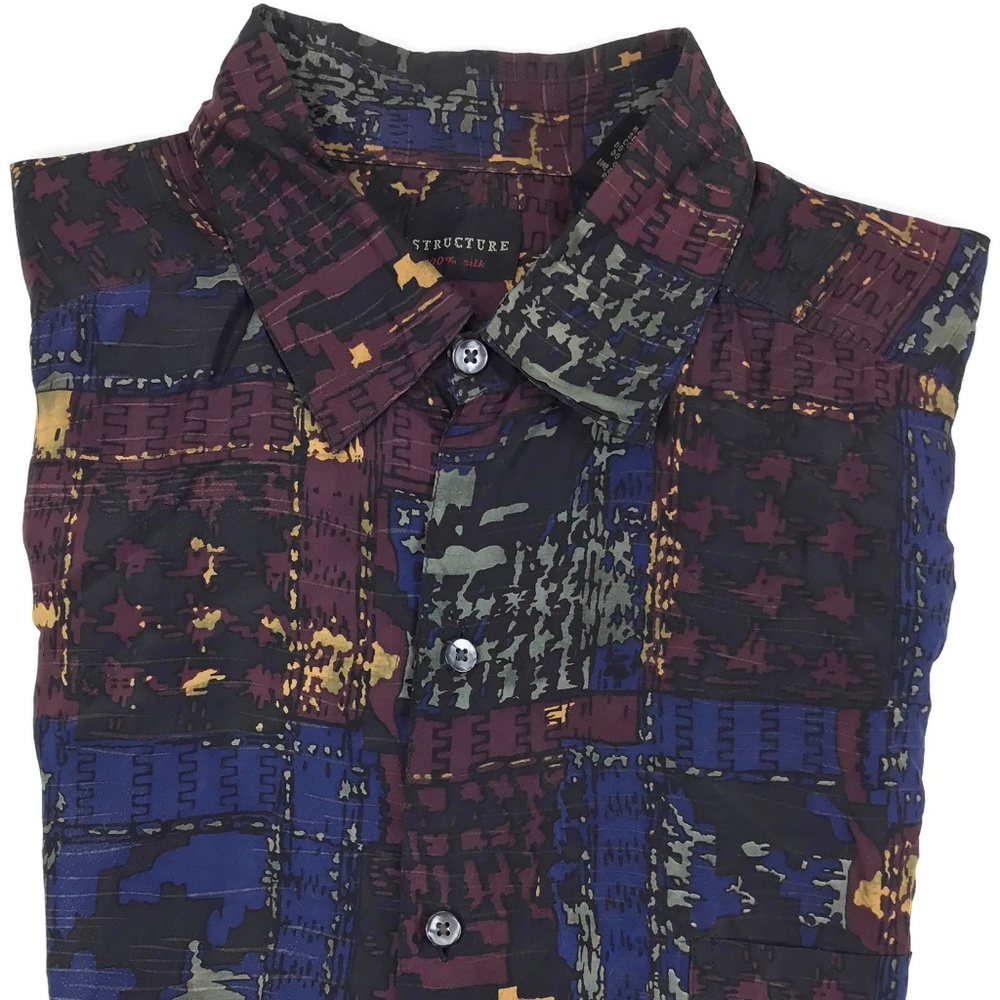 Vintage Structure Hawaiian Silk Shirt Sz L Aztec